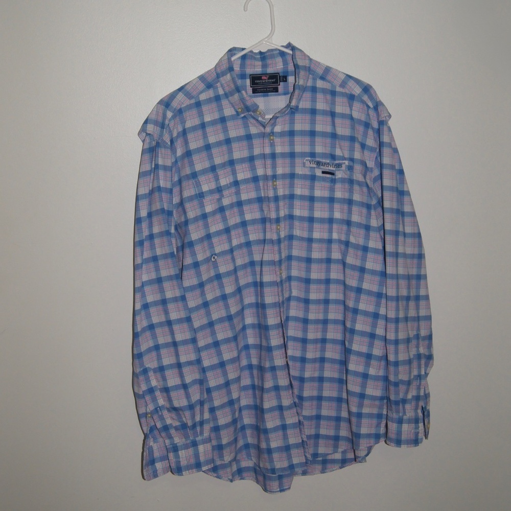 Men's Blue and Pink Vineyard Vines Button Down size Large
